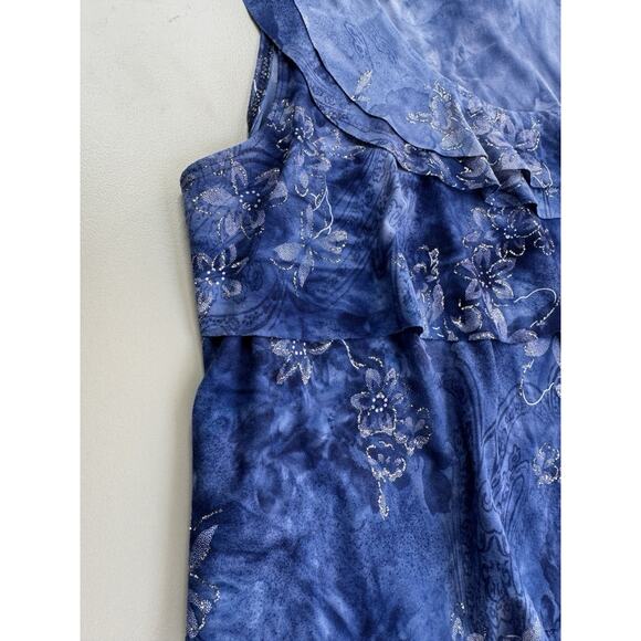 VTG Womens Y2K Ruffle Shimmer Top L Blue Tiered Fairy Whimsical Feminine Floral - Picture 4 of 13